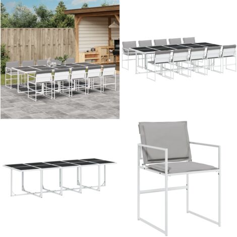 11-tlg. Garten-Essgruppe mit Kissen Weiß Textilene - Gartenmöbel - Essgruppe - Gartentisch - Gartenstühle - Textilene - Home & Living
