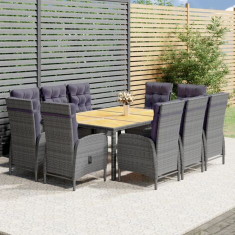 11-tlg. Garten-Essgruppe Poly Rattan Grau vidaXL