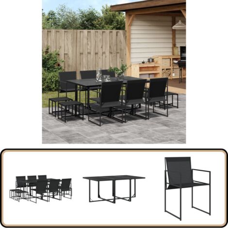 11-tlg. Garten-Essgruppe Schwarz Textilene - Gartentisch - Esstisch - Gartenmöbelset - Rattanmöbel - Outdoor Essgruppe