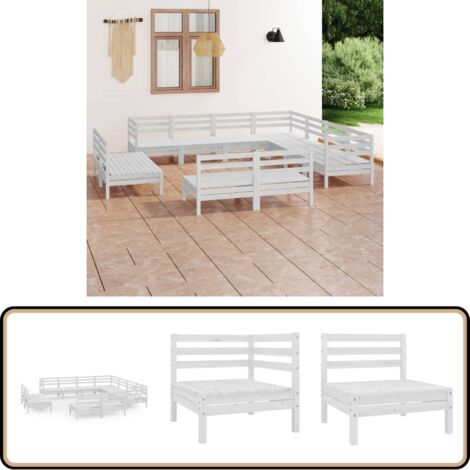 11-tlg. Garten-Lounge-Set Massivholz Kiefer Weiß - Outdoor Lounge Set - Gartenmöbel - Holzmöbel - Kiefernholz Möbel - Garten Sofa