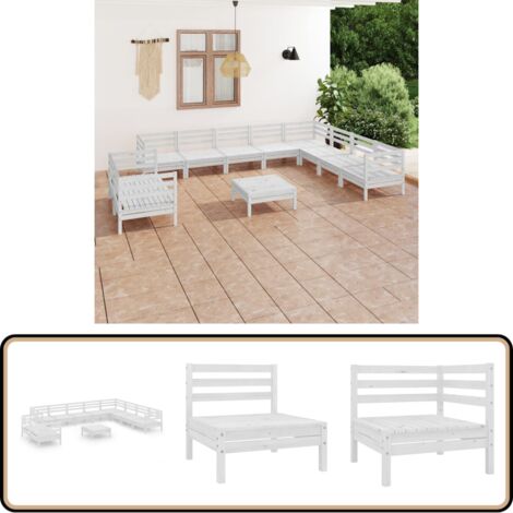 11-tlg. Garten-Lounge-Set Massivholz Kiefer Weiß - Outdoor Lounge Set - Gartenmöbel - Holzmöbel - Kiefernholz Möbel - Garten Sofa