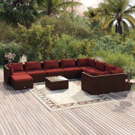 11-tlg. Garten-Lounge-Set mit Kissen Poly Rattan Braun