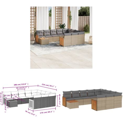 11-tlg. Garten-Sofagarnitur mit Kissen Beige Poly Rattan - Gartenmöbel - Esszimmerset - Outdoor Möbel - Lounge Set - Rattan Gartenmöbel - Home & Living