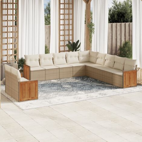 11-tlg. Garten-Sofagarnitur mit Kissen Beige Poly Rattan vidaXL