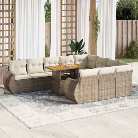 11-tlg. Garten-Sofagarnitur mit Kissen Beige Poly Rattan vidaXL