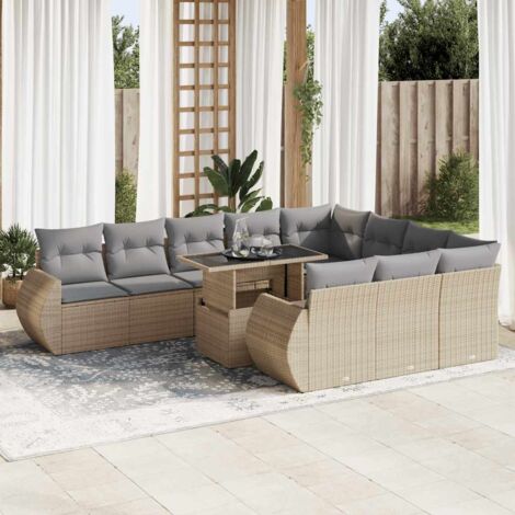 11-tlg. Garten-Sofagarnitur mit Kissen Beige Poly Rattan vidaXL
