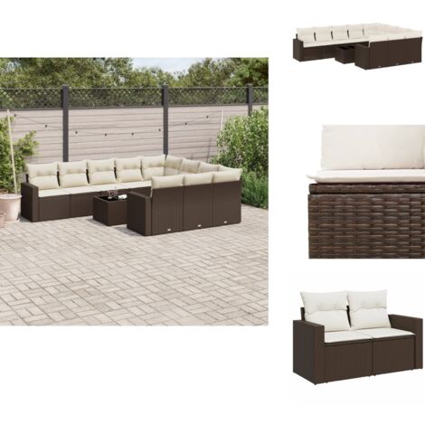 11-tlg. Garten-Sofagarnitur mit Kissen Braun Poly Rattan - Garten Sofagarnitur - Garten Sofagarnituren - Outdoor Sofagarnitur - Sofagarnitur Terrasse