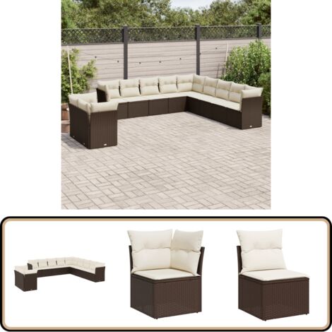 11-tlg. Garten-Sofagarnitur mit Kissen Braun Poly Rattan - Gartengeset - Gartenmöbel Set - Lounge Möbel - Rattan Sofa - Gartenlounge