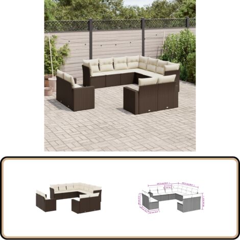 11-tlg. Garten-Sofagarnitur mit Kissen Braun Poly Rattan - Gartenmöbel - Outdoor Möbel - Rattan Sofa - Lounge Set - Esszimmergarnitur