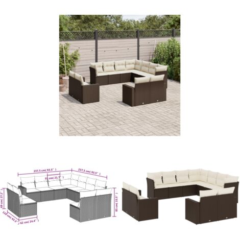 11-tlg. Garten-Sofagarnitur mit Kissen Braun Poly Rattan - Gartenmöbel - Outdoor Möbel - Rattan Sofa - Lounge Set - Esszimmergarnitur - Home & Living