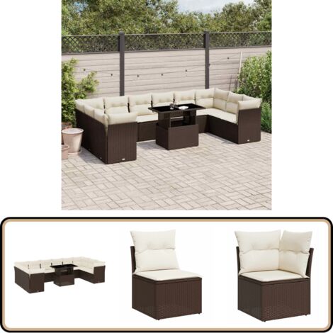 11-tlg. Garten-Sofagarnitur mit Kissen Braun Poly Rattan - Gartenmöbel - Sofagarnitur - Outdoor Möbel - Lounge Set - Rattan Gartenmöbel