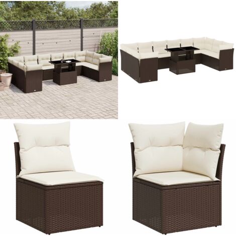 11-tlg. Garten-Sofagarnitur mit Kissen Braun Poly Rattan - Gartenmöbel - Sofagarnitur - Outdoor Möbel - Lounge Set - Rattan Gartenmöbel - Home & Living