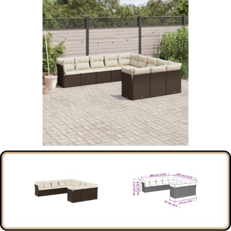 11-tlg. Garten-Sofagarnitur mit Kissen Braun Poly Rattan - Gartensofas - Outdoor Möbel - Lounge Set - Gartenlounge - Rattan Sofa