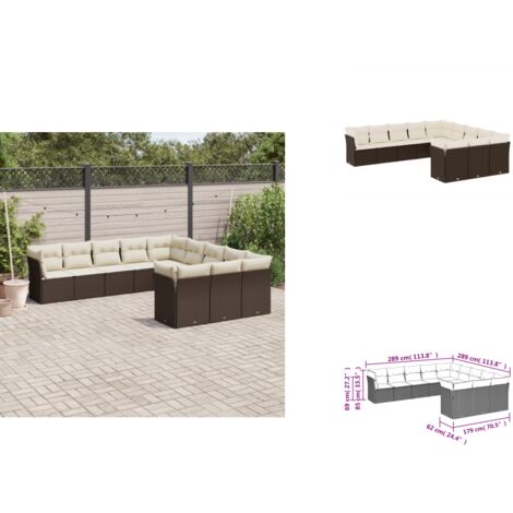 11-tlg. Garten-Sofagarnitur mit Kissen Braun Poly Rattan - Gartensofas - Outdoor Möbel - Lounge Set - Gartenlounge - Rattan Sofa
