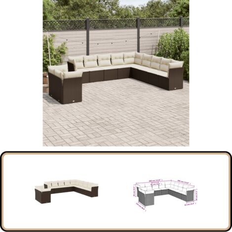 11-tlg. Garten-Sofagarnitur mit Kissen Braun Poly Rattan - Gartensofas - Outdoor Möbel - Lounge Set - Rattan Sofa - Gartenlounge