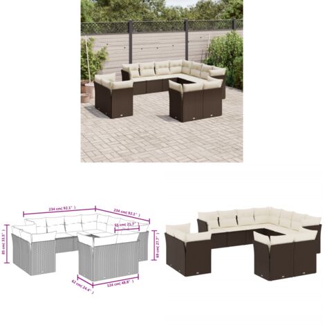 11-tlg. Garten-Sofagarnitur mit Kissen Braun Poly Rattan - Gartensofas - Outdoor Möbel - Lounge Set - Rattan Sofa - Gartenlounge - Home & Living