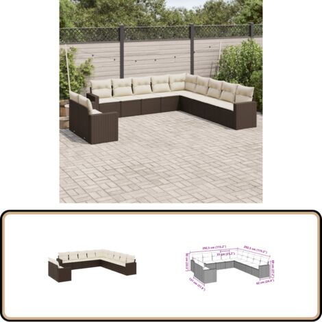 11-tlg. Garten-Sofagarnitur mit Kissen Braun Poly Rattan - Gartensorgsgarnitur - Outdoor Möbel - Lounge Set - Rattan Sofa - Gartenlounge