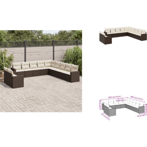 11-tlg. Garten-Sofagarnitur mit Kissen Braun Poly Rattan - Gartensorgsgarnitur - Outdoor Möbel - Lounge Set - Rattan Sofa - Gartenlounge