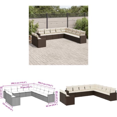 11-tlg. Garten-Sofagarnitur mit Kissen Braun Poly Rattan - Gartensorgsgarnitur - Outdoor Möbel - Lounge Set - Rattan Sofa - Gartenlounge - Home & Living