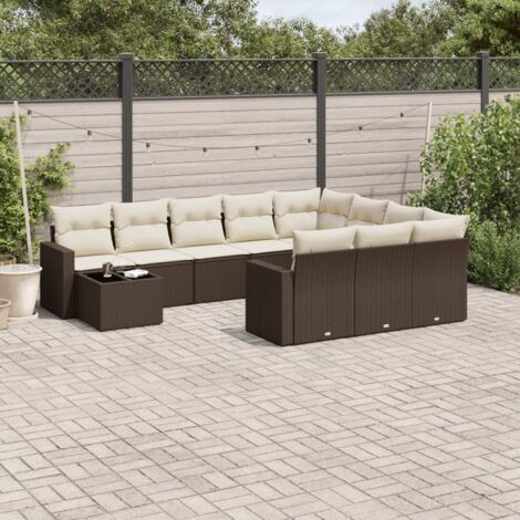 11-tlg. Garten-Sofagarnitur mit Kissen Braun Poly Rattan vidaXL