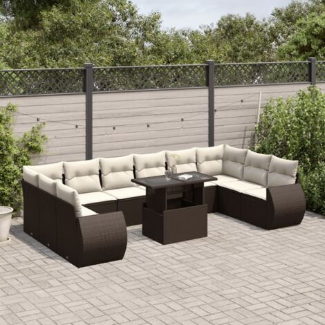 11-tlg. Garten-Sofagarnitur mit Kissen Braun Poly Rattan vidaXL