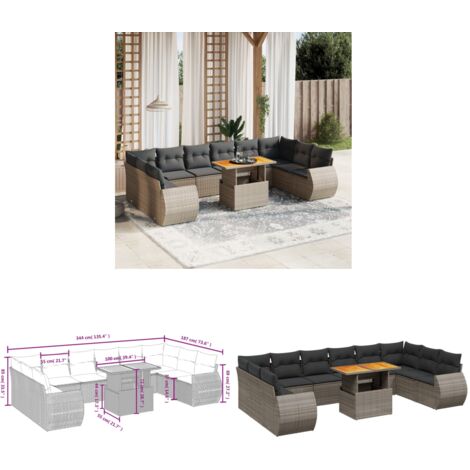 11-tlg. Garten-Sofagarnitur mit Kissen Grau Poly Rattan - Gartenmöbel - Esszimmerset - Outdoor Möbel - Lounge Set - Rattan Gartenmöbel - Home & Living