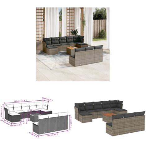11-tlg. Garten-Sofagarnitur mit Kissen Grau Poly Rattan - Gartensortiment - Gartenmöbelset - Outdoor Möbel - Lounge Set - Rattan Gartenmöbel - Home & Living