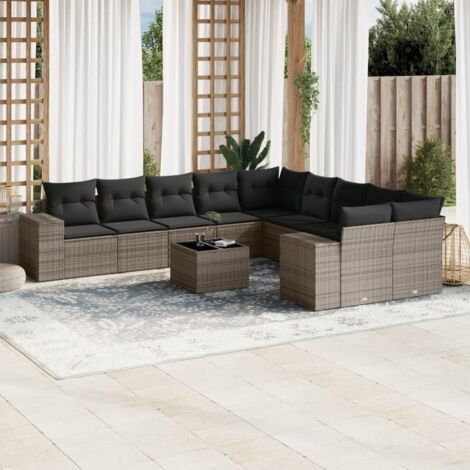 11-tlg. Garten-Sofagarnitur mit Kissen Grau Poly Rattan vidaXL