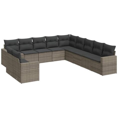 11-tlg. Garten-Sofagarnitur mit Kissen Grau Poly Rattan vidaXL