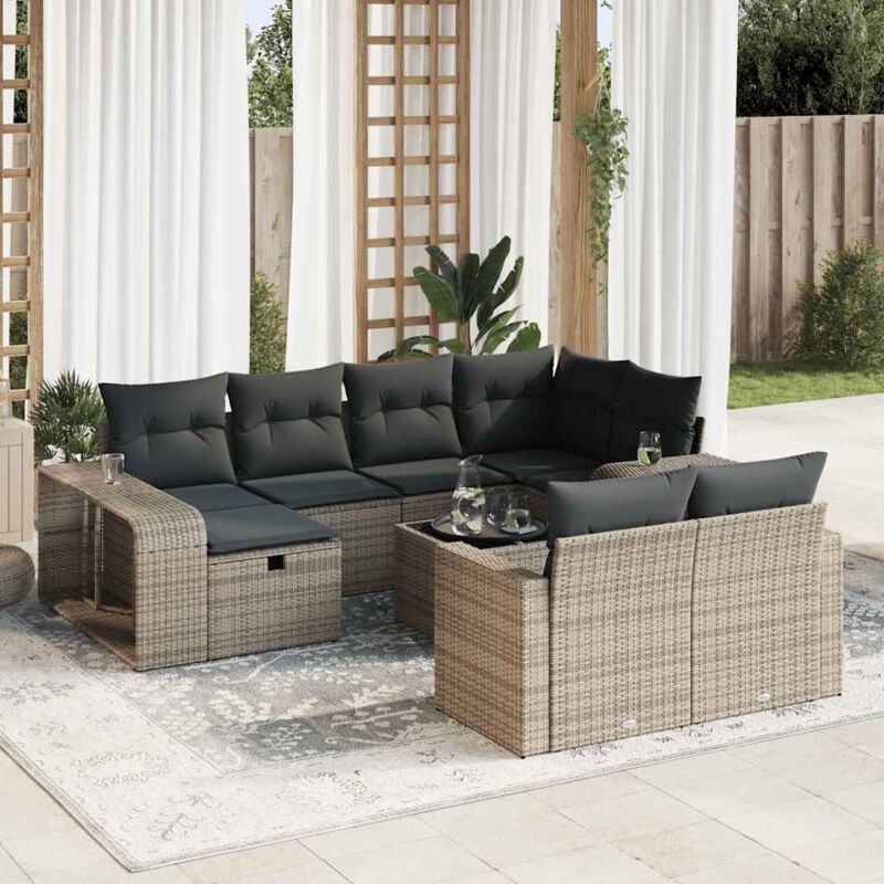 11-tlg. Garten-sofagarnitur Mit Kissen Grau Poly Rattan - Vidaxl