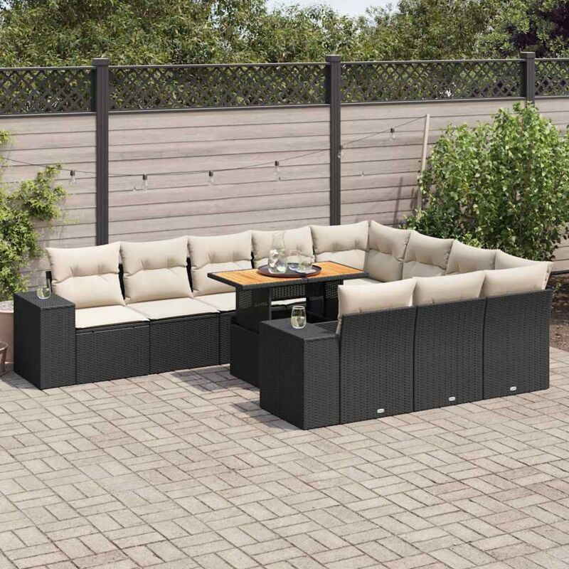 10-tlg. Garten-sofagarnitur Mit Kissen Schwarz Poly Rattan - Vidaxl