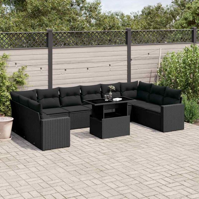 11-tlg. Garten-sofagarnitur Mit Kissen Schwarz Poly Rattan - Vidaxl