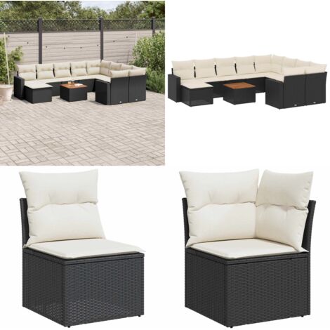 11-tlg. Garten-Sofagarnitur mit Kissen Schwarz Poly Rattan - Gartenmöbel - Esstischgarnituren - Lounge Möbel - Outdoor Furniture - Rattan Möbel - Home & Living