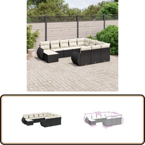11-tlg. Garten-Sofagarnitur mit Kissen Schwarz Poly Rattan - Gartenmöbel - Esstischgarnituren - Outdoor Möbel - Lounge Set - Rattan Gartenmöbel