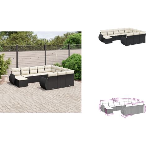 11-tlg. Garten-Sofagarnitur mit Kissen Schwarz Poly Rattan - Gartenmöbel - Esstischgarnituren - Outdoor Möbel - Lounge Set - Rattan Gartenmöbel