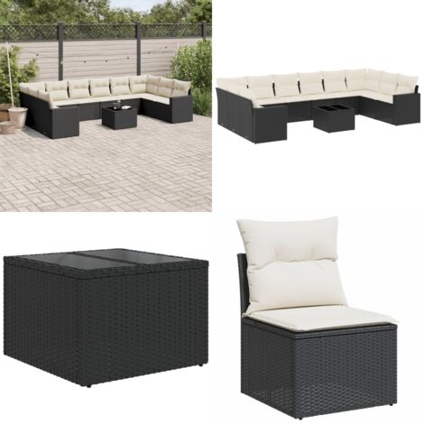 11-tlg. Garten-Sofagarnitur mit Kissen Schwarz Poly Rattan - Gartenmöbel - Esstischgarnituren - Outdoor Möbel - Lounge Set - Rattan Gartenmöbel - Home & Living