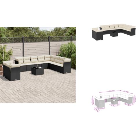 11-tlg. Garten-Sofagarnitur mit Kissen Schwarz Poly Rattan - Gartenmöbel - Esstischgarnituren - Outdoor Möbel - Lounge Set - Rattan Sofa