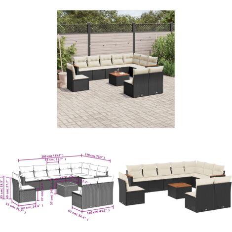 11-tlg. Garten-Sofagarnitur mit Kissen Schwarz Poly Rattan - Gartenmöbel - Esszimmergarnitur - Outdoor Möbel - Rattan Sofa - Lounge Set - Home & Living