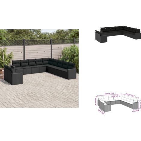 11-tlg. Garten-Sofagarnitur mit Kissen Schwarz Poly Rattan - Gartenmöbel - PE-Rattan - Outdoor Möbel - Lounge Set - Esszimmergarnitur