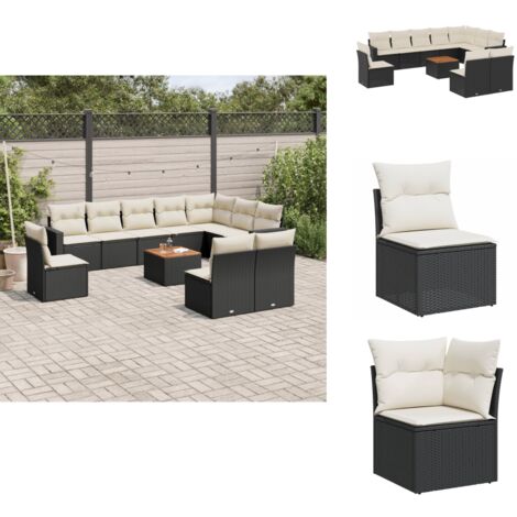 11-tlg. Garten-Sofagarnitur mit Kissen Schwarz Poly Rattan - Gartenmöbel Set - Outdoor Möbel - Rattan Gartenmöbel - Lounge Set - Esstisch Set