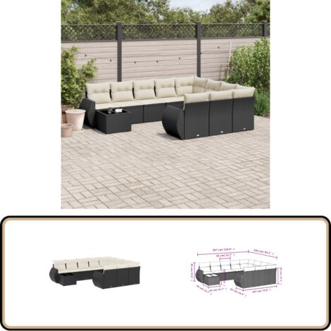 11-tlg. Garten-Sofagarnitur mit Kissen Schwarz Poly Rattan - Gartenmöbel Set - Outdoor Möbel - Rattan Gartenset - Lounge Set - Esstisch Set