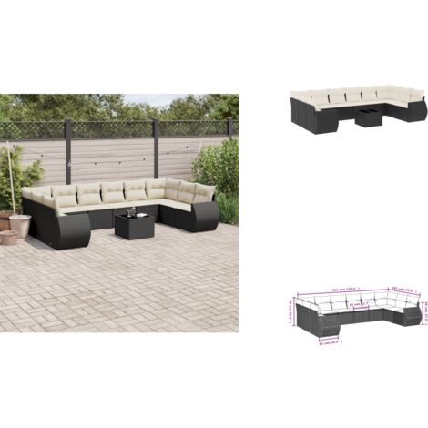 11-tlg. Garten-Sofagarnitur mit Kissen Schwarz Poly Rattan - Gartenmöbel Set - Outdoor Möbel - Rattan Gartenset - Lounge Set - Esstisch Set