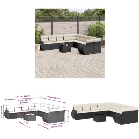 11-tlg. Garten-Sofagarnitur mit Kissen Schwarz Poly Rattan - Gartenmöbel Set - Outdoor Möbel - Rattan Gartenset - Lounge Set - Esstisch Set - Home & Living
