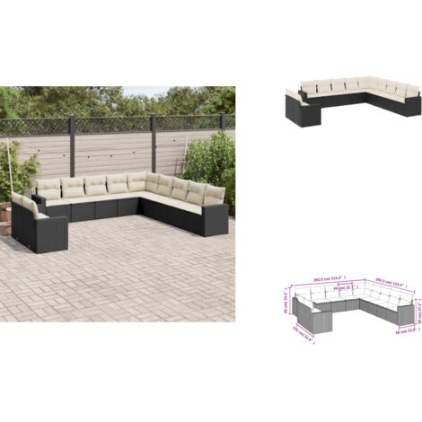 11-tlg. Garten-Sofagarnitur mit Kissen Schwarz Poly Rattan - Gartensofa - Outdoor Möbel - Lounge Set - Rattan Sofa - Gartenmöbelset
