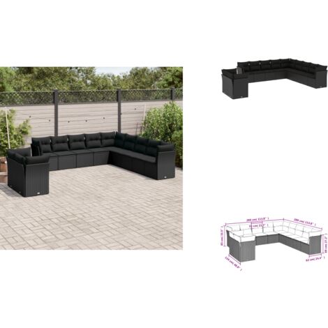 11-tlg. Garten-Sofagarnitur mit Kissen Schwarz Poly Rattan - Gartensofas - Outdoor Möbel - Lounge Set - Rattan Sofa - Gartenlounge