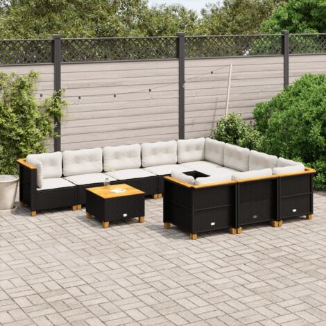 11-tlg. Garten-Sofagarnitur mit Kissen Schwarz Poly Rattan vidaXL