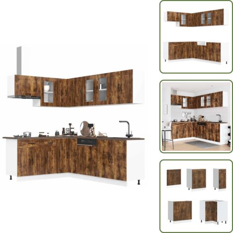 11-tlg. Küchenschrank-Set Kalmar Räuchereiche Holzwerkstoff - Küchenschrank-Set - Küchenschrank-Sets - Küchenzeile Einbauküche - Küchenschrank