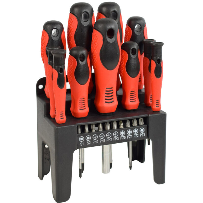 11 tournevis manche bi-matière + 10 embouts sur ravier