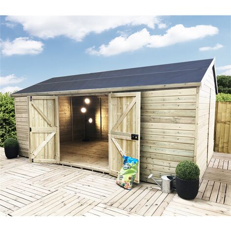 main image of "11 x 14 WINDOWLESS Reverse Premier Pressure Treated Tongue And Groove Apex Shed With Higher Eaves And Ridge Height Double Doors (12mm Tongue & Groove Walls, Floor & Roof) + SUPER STRENGTH FRAM"