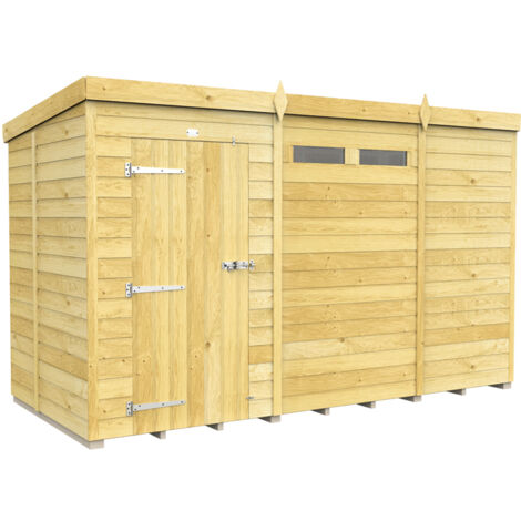 11 x 5 Feet Pent Security Shed - Single Door - Wood - L147 x W329 x H201 cm